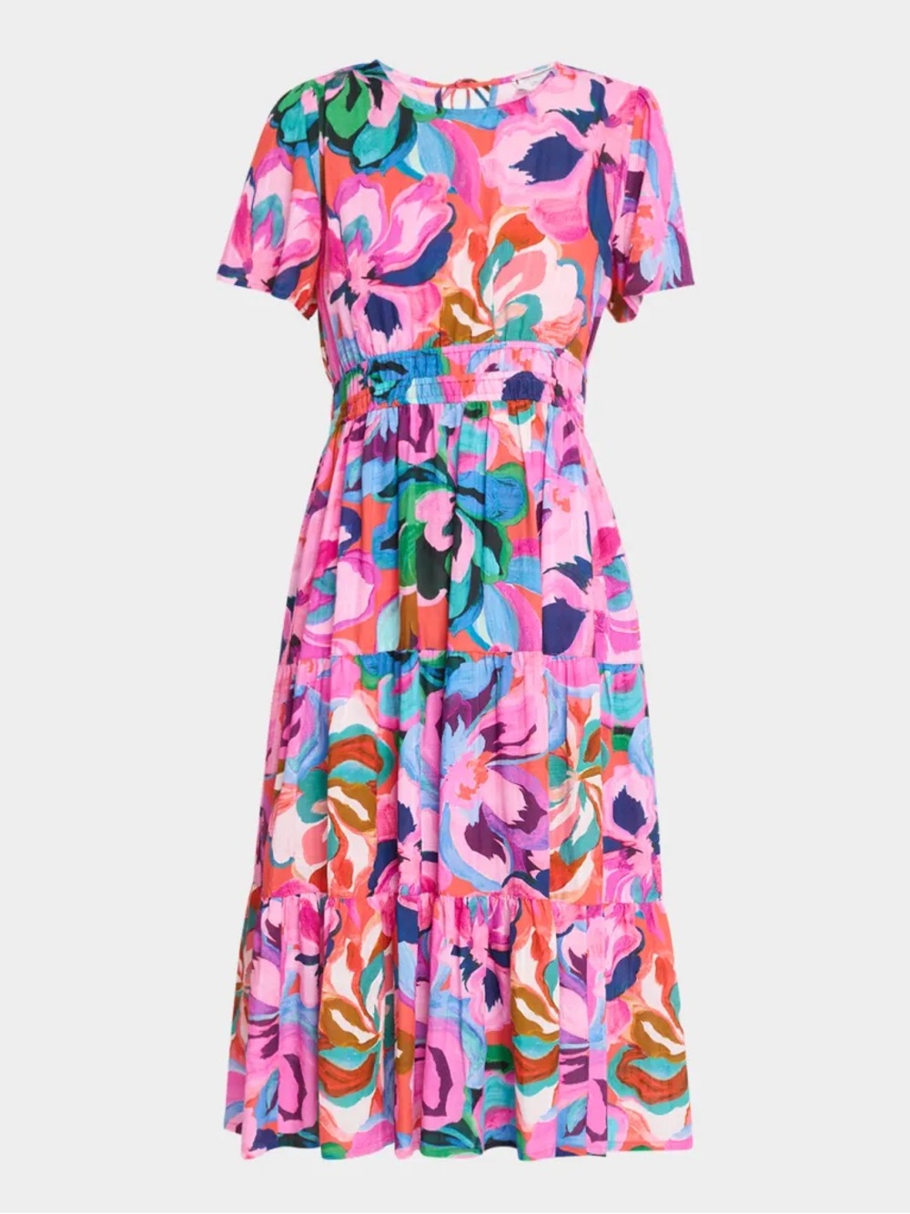 Johnny Was Smocked Tier Dress Womens M Ambre Floral NEW Floral Cotton Midi - Picture 4 of 14